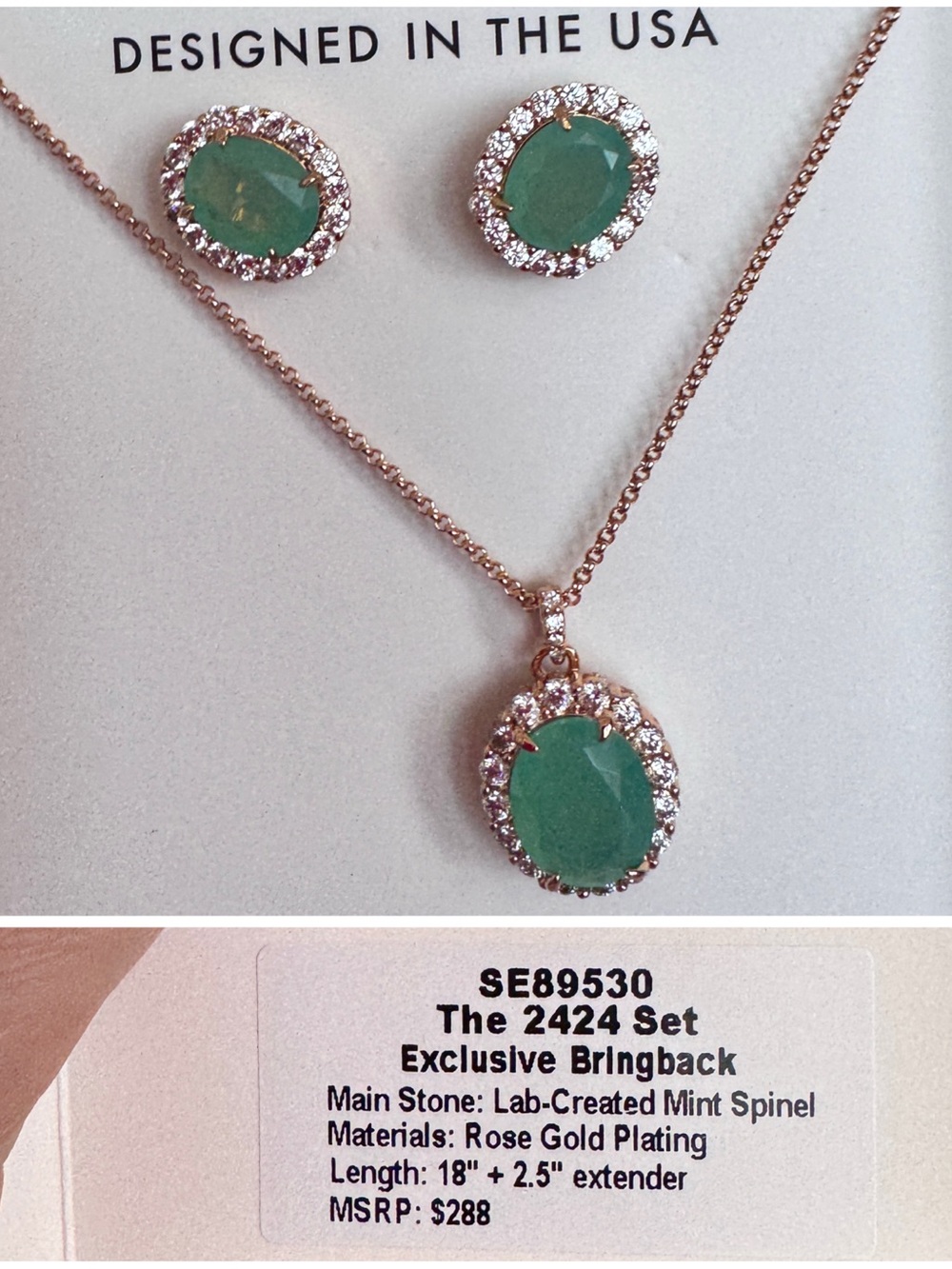 Rose Gold Mint Spinel Necklace with Halo Accents